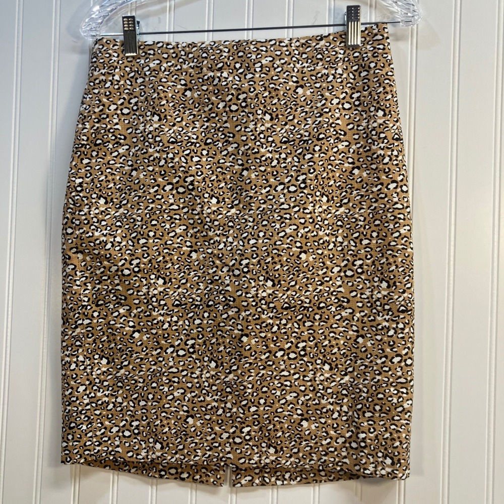J.Crew Womens 0 Leopard Print Pencil Skirt Tan Black Mob Wife Lined Office Siren